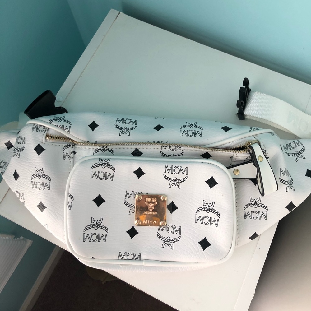 MCM White Belt Bag Charm/Fannypack